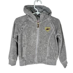 Juicy Couture Girls Velour Full Zip Hooded Track Jacket 2T Gray Long Sleeve